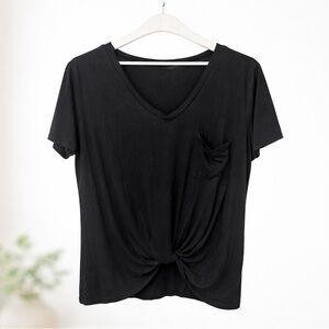 Women’s Black Twist-Front Tee With Pocket Size Medium